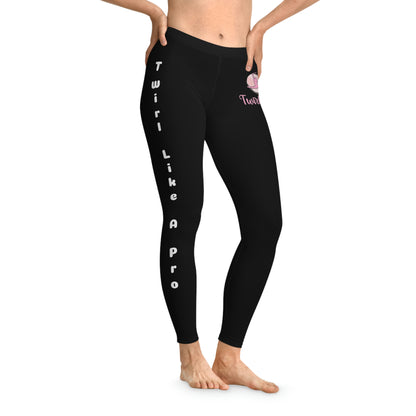 Twirling Pro Black Women's Leggings With White Text